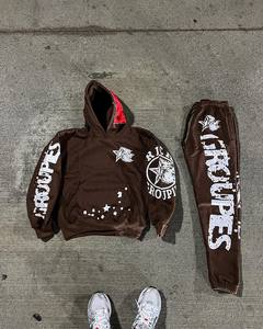 Sudadera con capucha y pantalones de chándal vintage personalizados, conjunto de dos piezas para correr, chándal acampanado con estampado de pantalla Dtg, chándales para hombre con lavado ácido - Product Image 2