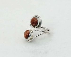 925 Plata de Ley sólida mes de julio piedra natal piedra solar roja con ajuste de bisel forma redonda anillo ajustable de dos piedras - Product Image 3