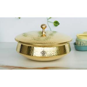 Hammered <b>Cooking</b> <b>Pot</b> Pure Brass <b>Cooking</b> <b>Pot</b> Hammered Polished 2 Liter Handi With Golden Brass Heavy Bottom Cookware Gold Plated - Product Image 3