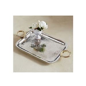 Bandeja para servir de forma redonda con diseño de hojas en bandeja de chocolate para aperitivos de calidad superior martillada de acero inoxidable - Product Image 4