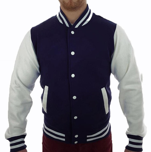 <b>Men's</b> <b>Varsity</b> <b>Jacket</b> Preppy Style Navy White Sleeve Zipper Closure Turn-down Collar Regular Fit Autumn Wear - Product Image 2