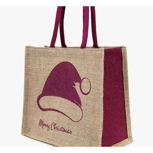 Sacs d'épicerie en jute naturelle KVR avec logo personnalisé, bacs de transport en tissu, emballage d'achat avec poignée en coton, promotions disponibles en vrac - Product Image 1