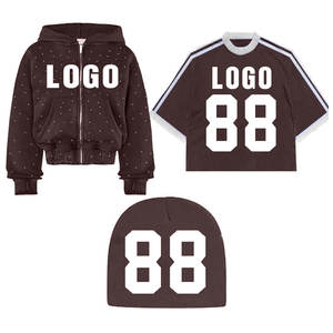 À la mode 100% coton bonnets surdimensionné imprimé fermeture éclair sweats à capuche Streetwear Boxy t-shirt pour hommes - Product Image 1