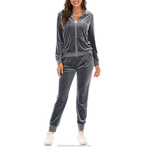 Conjunto de Pantalones Anchos con Cintura Elástica y Sudadera con Capucha Elegante para Mujer, Talla Grande, con Cierre, de Poliéster/Algodón, Lavado Ácido y Adornos - Product Image 4