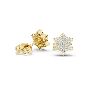 Boucles d'oreilles clous florales en diamant de laboratoire 0,38 CT, clarté VVS-VS EF, or 18 carats, 14 carats, 10 carats et argent 925, moissanite et or rose, jaune - Product Image 4