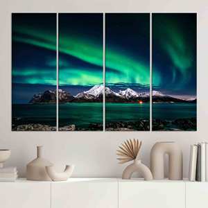 Impression sur toile élégante des aurores boréales : art en vitrail représentant le ciel nocturne, lot de 4 toiles - Product Image 1