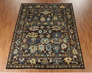 Tapis vintage en laine Oushak de taille personnalisable noué à la main avec motif floral et végétal abstrait pour salon et salle à manger - Product Image 3