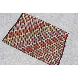 Petit tapis turc de 2,8 x 3,7 pieds, tapis vintage, tapis persan brun Kilim - Product Image 4