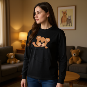 T-shirt à manches longues avec poche en forme d'ours mignon pour hommes et femmes, vêtements décontractés pour amoureux des ours - Product Image 3