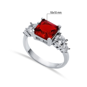 Square Cut Garnet Round CZ Stone Design Cluster <b>Ring</b> Wholesale Turkish Handmade 925 Sterling Silver Jewelry - Product Image 2
