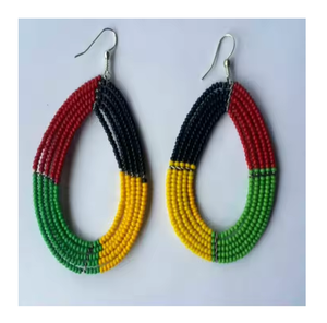 Boucles d'oreilles ethniques en perles de rocaille brodées, style bohème, faites à la main, personnalisées, avec pompons, pour femmes - Product Image 4