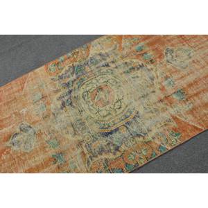 Alfombra turca verde naranja vintage clásica de 3,5ft X 10,6ft de área grande de lana de látex de retazos rectangulares abstractos para habitación de adolescentes - Product Image 5