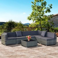 Ensemble de 6 pièces de mobilier d'extérieur moderne résistant aux intempéries avec structure en aluminium imperméable - 5 chaises sectionnelles en rotin PE et PU pour cour