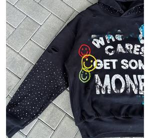 เสื้อสเวตเชิ้ตสตรีทแวร์แบบมีคริสตัลสำหรับผู้ชายและผู้หญิง ราคาโรงงาน เสื้อฮู้ดดี้คริสตัลแบบ unisex ทรงโอเวอร์ไซส์ สไตล์สตรีท - Product Image 3