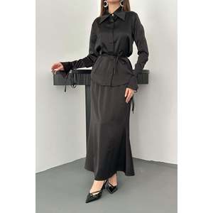 Black Piping Shirt And <b>Skirt</b> Set - Black - Product Image 4