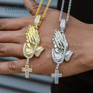 Diseño de moda mano rezando 925 Plata 18K chapado en oro blanco VVS Moissanite diamante Hip Hop joyería hombres colgante - Product Image 4