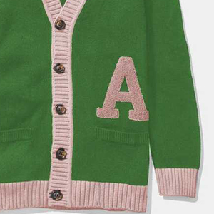 TITLISTS Cárdigan con cuello en V para estudiantes universitarios, suéter de invierno de punto acrílico, decoración de botones, logotipo frontal/trasero informal - Product Image 4