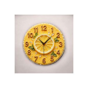 2D Embossed Lemon Color Wooden <b>Silent</b> Wall <b>Clock</b> 50cm Patterned Gift with Stylish Printing - Product Image 2