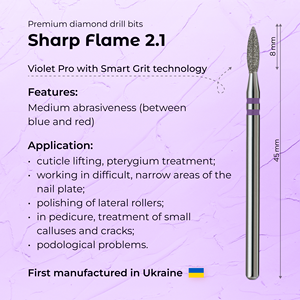 Professional Diamond Cuticle Drill Bit Sharp Flame 2.1mm Violet PRO Formula Profi Premium for Manicure <b>Pedicure</b> Nail <b>Tools</b> - Product Image 3