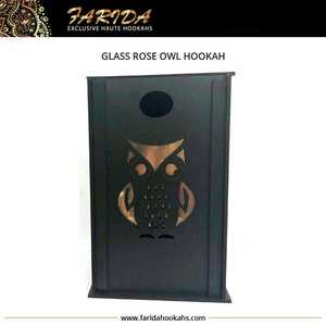 All-Glass Luxury Farida Hookah Mini Cute Portable Rose Owl Design with Hand Blown & <b>Painted</b> <b>Gold</b> Lacquer Technique <b>Wooden</b> Box - Product Image 5