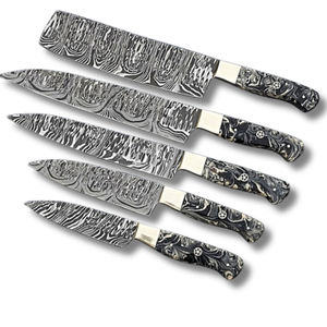 Nouveau 2025 Ensemble de couteaux de chef PRESTIGE BLADES 5 pièces OEM personnalisé, en acier Damas fait main, conception ambidextre, tranchant, durable, manche en corne noire - Product Image 1
