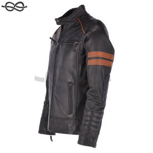 แจ๊กเก็ตหนังขี่มอเตอร์ไซค์สำหรับผู้ชายสีดำสีน้ำตาลเข้มสไตล์คลาสสิก - Product Image 6