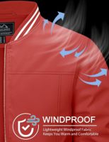 Chaqueta Bomber Larga Roja Personalizada para Hombre, Cuello Alto, Cierre de Cremallera, Resistente al Viento, Ropa Casual para Exteriores, Material de Lona y Poliéster, Color Sólido