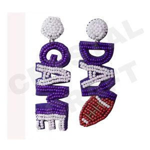 Boucles d'oreilles en perles de football pour femmes Patriotic Orange White Blue Color for Wedding or Memorial Day - Product Image 1