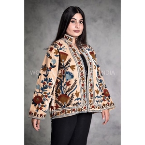 Unravel Mystery Women's Vintage-Inspired Quilted Jacket Blazer Bohemian Dream Suzani Splendor Intricate Embroidery Winter <b>Stand</b> - Product Image 3