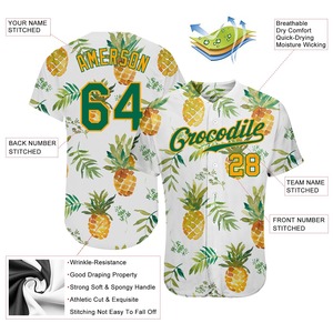 Personalizado Blanco Kelly Verde-Oro 3D Patrón Diseño Piñas Auténtico Béisbol Jersey Sublimación Impreso Equipo Béisbol Jerseys - Product Image 3