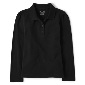 Uniformes escolares de Polo de piqué elástico suave negro para niñas cómodos y elegantes - Product Image 1