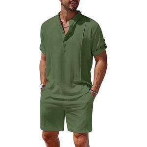Conjunto de Verano para Hombre, Nuevo, 2 Piezas, Felpa, Formal, para Playa, Transpirable, Camisa de Manga Corta con Botones y Pantalones Cortos, Colores Personalizados - Product Image 5