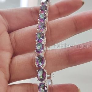 Pulsera de Mujer con Piedra Preciosa de Topacio Místico Natural, Regalo de Aniversario de Bodas, Navidad, Joyería Hecha a Mano, Pulsera de Plata de Ley 925 - Product Image 1