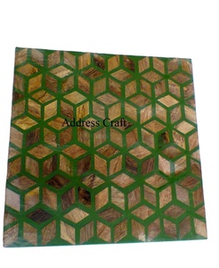 Posavasos de madera y resina de la mejor calidad, forma cuadrada, color marrón y verde, vajilla, vajilla y fiesta de oficina y restaurante usado - Product Image 1