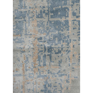 Tapis en laine et soie de bambou noué à la main Kavi gris et noir, motif abstrait pour salon d'adolescent - Modèle Théorie du Chaos Esk-9014(Fr)(Va) - Product Image 3