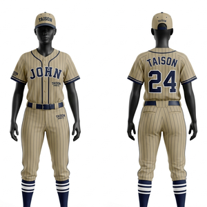 Premium 260 GSM Polyester <b>Baseball</b> Uniform Red White Pinstripe Sublimated Embroidered Custom Logo Set - Product Image 4