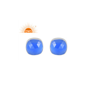 Meilleure vente en argent Sterling fin naturel bleu calcédoine pierres précieuses boucle d'oreille bijoux personnalisés pour les femmes cadeau pour elle - Product Image 1