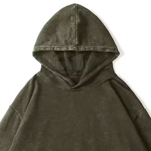 Sweat à capuche délavé à l'acide pour homme grande taille manteau d'hiver décontracté à la mode motif solide sweat en coton teint uni à capuche - Product Image 6