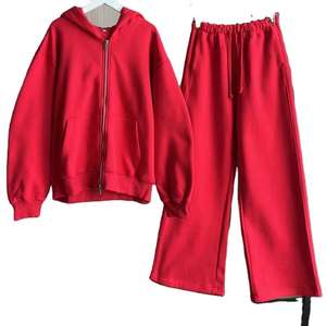 Derniers vêtements surdimensionnés Ensemble 2 pièces sweat à capuche avec pantalon de survêtement Pantalon de jogging d'hiver sweat avec fermeture éclair Décoration solide - Product Image 1