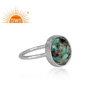 Anillo apilable de piedras preciosas turquesa de roca Natural de plata de ley fina, fabricante de joyería personalizada - Product Image 2
