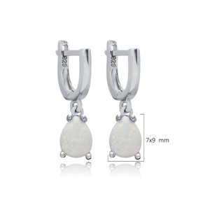 Boucles d'oreilles pendantes en argent sterling 925 turc faites à la main, avec opale blanche taillée en perle, design solitaire, vente en gros - Product Image 2