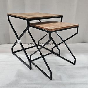 Rustic Mango Wood and Iron <b>Nesting</b> Coffee <b>Tables</b> Set <b>of</b> 2 Modern Space Saving Design for Living Room Stylish and Functional - Product Image 1