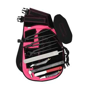 Ensemble d'outils de soin des sabots équestres, kit d'outils de maréchal-ferrant professionnel avec tablier multi-poches rose, râpe, lime, couteau à sabots, clincher et marteau - Product Image 1