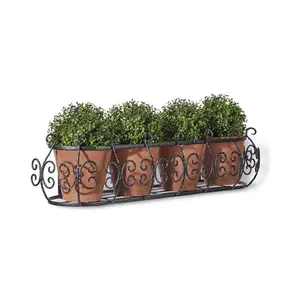 Luxury Design Metal Wrought Iron Room Window Plant Pot Stand Rectangular Shape Black Finished Plant Stand