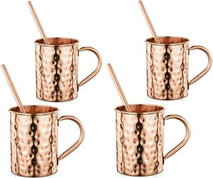 Best Quality Handmade <b>Metal</b> Hammered Water Mug With Copper <b>Straws</b> for Restaurant Hotel Parties - Product Image 2