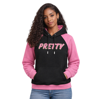 Sweat-shirt à capuche à manches raglan pour femme, imprimé personnalisé, avec badge frontal, thème Sororité Grecque, pour l'hiver, coloris Rose et Vert