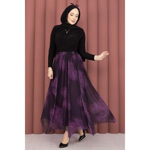 Jupe en tulle asymétrique à motifs, douce et respirante, avec volants en mousseline, longueur midi, formelle, en nylon et élasthanne - Product Image 4