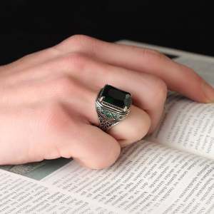 Anillo Azuris turco de plata de ley 925 para hombre, joyería de moda de estilo otomano, piedra negra natural hecha a mano VALKH1335 - Product Image 3