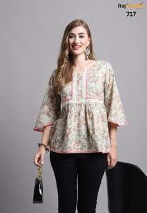 Kurti Corto de Algodón Indio con Estampado Digital en Relieve, Moda Maruti, Ropa Casual Exclusiva para Mujer, Top de Verano para Exportación - Product Image 2