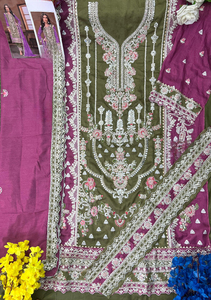 VICHITRA Lourd Brodé Style Traditionnel Semi-Cousu Salwar Kameez Pakistanais pour Toutes les Occasions ZARKAN Design Fait Soie - Product Image 3